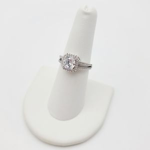 14k White Gold Plated Pave Double Band Diamond Enagement Ring